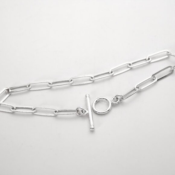 925 Sterling Silver Paperclip Toggle Clasp Bracelet 7 inch, Dainty Bracelet - Picture 4 of 9